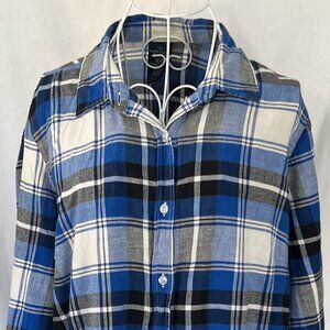 Faded Glory Blue Blue Button Down Long Sleeve Flannel